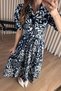 Navy Blue White Floral Print Balloon Sleeve Corset Belt Pieces Shirt Dress - 2