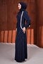 Navy Blue Evening Dress with Stone Detail on the Front - 4