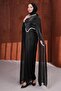 Black Draped Front Evening Dress with Stones - 3
