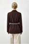 Women's Brown Double-Breasted Collared Blazer Jacket with Scarf Belt 8014 60283988 - 4
