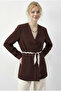 Women's Brown Double-Breasted Collared Blazer Jacket with Scarf Belt 8014 60283988 - 3