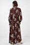 Women's Patterned Long Hijab Dress 2585 - F.Brown - 6