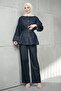 Navy Blue Belted Jacket and Trousers Denim Suit