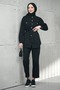 Black Bel Tie-Detail Pocketed Jacket and Trousers Denim Suit