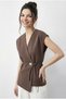 Women's Mink Stylish Buttoned Belted Woven Vest 11145 60283987 - 3