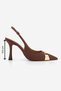 Women's Stiletto Pointed Toe Stone Gold Detailed Classic Heeled Shoes Belove Brown Satin - 3