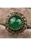 Bronze Jewelry Authentic Green Emerald Crystal Stone Round Cut Daisy Model Vintage Women's Ring - 4