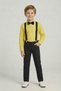 Boy's Yellow Long Sleeve Shirt Black Pants Black Suspender Bow Tie Set April 23 October 29 - 3
