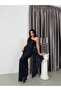 Navy Blue One Shoulder Buckle Detail Sequin Evening Dress - 3