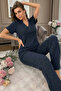 Blue Short Sleeve Polo Neck Soft-Textured Stylish Pajama Set - 2
