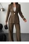 Blazer Jacket Wide Leg Pants Set Gold Button Detail