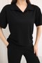 Women's Black Polo Collar Top and Bottom Set - 4