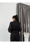 Black Tulle Sleeve Pleated Double-Breasted Collar Jacket Blouse - 6