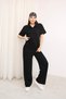 Women's Black Polo Collar Top and Bottom Set - 6
