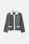 Women's Anthracite Melange Jacquard Polo Collar Cardigan