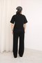 Women's Black Polo Collar Top and Bottom Set - 3