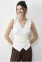 Women's Ecru Double-Breasted Collar Blouse with Gold Buckle Detail 2303 60283993 - 3