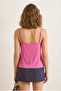 Women's Pink Degaje Collar Adjustable Rope Strap Sandy Fabric Athlete Blouse - 6