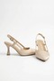 Cream Women's Open Back Pointed Toe 7 cm Medium Goblet Heeled Shoes Nb100Nav - 4