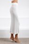 White Elastic Waistband Viscose Corded Fabric Women Knit Skirt - 3