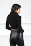 Black Zippered Viscose Corded Fabric Cropped Women's Knitwear Cardigan - 5