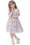Girl Child Lace Collar Detail Button Closure Floral Chiffon Lilac Color Midi Length Dress - 3