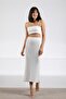 White Elastic Waistband Viscose Corded Fabric Women Knit Skirt