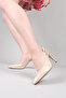 Ando Crocodile Detailed Heeled Shoes Beige - 3