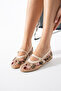 Begonia Women's Beige Floral Embroidered Sheer Ballet Flats Adjustable Strap Buckled Flat Sole Shoes - 2