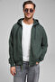 Ashby men's Hooded Zippered Pocket cord boxy fit green sweatshirt - 3
