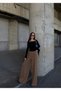 Women's High Waist Wide-Leg Pleated Detailed Fabric Trousers Camel - 6