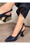 Royal Women's Leather Short Goblet Heel Pointed Toe Open Back Bow Detail Heeled Shoes - 7