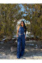 Navy Blue Halter Reverse Stitched Double Set - 4