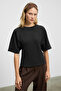 Jolieza women's crew neck puff sleeve relaxed fit black blouse - 2