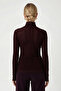 Women's Adel Sheer Turtleneck Ultra Lightweight Claret Red Knitted Blouse - 5