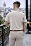 Men's Cotton in Patterned Comfortable Beige Polo Neck T-Shirt - 5
