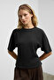 Jolieza women's crew neck puff sleeve relaxed fit black blouse - 4