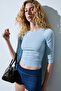 Sonelita women's soft and Stretchy fabric trojans sleeve blue blouse