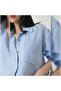 Women's Oversized Pocketed Blue Muslin Shirt 100% Cotton - 4