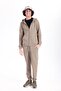 Hooded Regular Fit Khaki Cardigan with Front Zipper