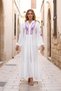 White Layered Long Dress with Embroidered Balloon Sleeves and Skirt - 2