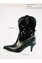 Women's Summer Laser Boots Genuine Leather Black (Black Suede) Pointed Toe Western Boots - 2