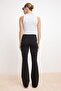 Siyah Flare/İspanyol Paça Normal Bel Dalgıç/Scuba Örme Pantolon TWOSS26PL00119 - 4