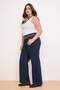Koyu Mavi Yüksek Bel Süet Detaylı Straight/Wide Leg Comofrt/Orta Esnek Jeans TBBSS26CJ00033 - 2