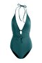 Petrol Deep V-Neck Covered Tie-Up High Leg Brazilian Swimsuit Tbess26Ma00062 - 5
