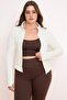 Ekru Fırçalı Soft Kumaş Baş Parmak Delikli Örme Büyük Beden Spor Ceket/Sweatshirt TBBSS26AG00009