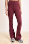 Bordo Fırçalı Soft Kumaş Reflektör Baskılı İspanyol Paça Yoga Örme Spor Tayt THMAW24TY00066 - 4