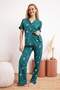 Emerald Green 100% Cotton Floral Ruffle Knitted Pajama Set Thmss24Pt00227