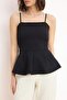 Siyah Peplum Kare Yaka İnce Askılı Kolsuz Scuba Krep Örme Bluz TWOSS26BZ00024 - 3