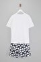 Ecru-Navy Regular Cut Palm Patterned Cotton T-Shirt-Shorts Pajama Set Tmnss26Pt00023 - 7